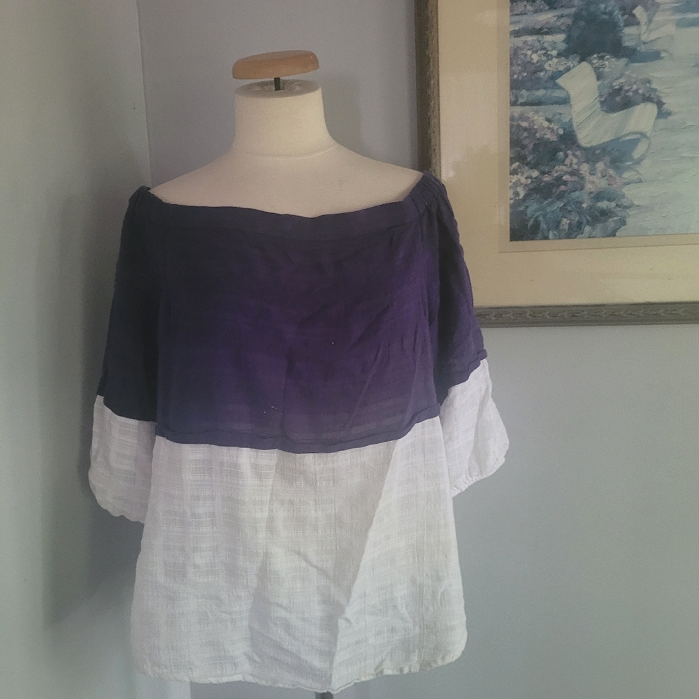 Ivinka Trump Purple and White Off-Shoulder Blouse Size L